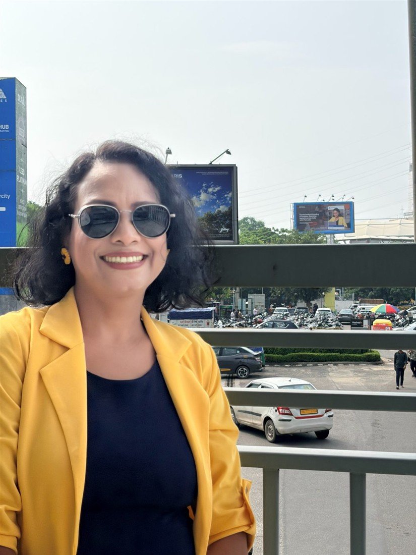 Vijayshree Kalani in a yellow blazer at CyberHub